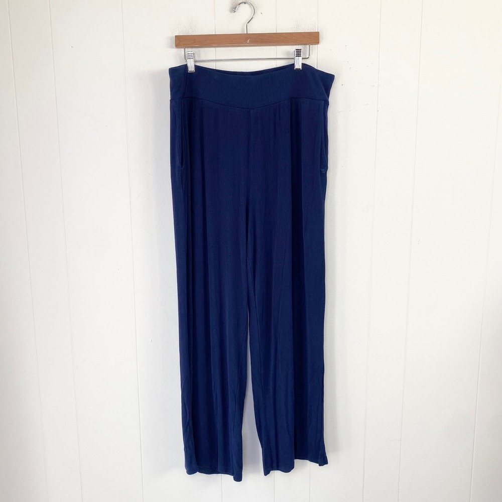 Cozy Earth Ribbed Wide Leg Pants Navy Blue Size XXL Pockets Lounge Pockets
